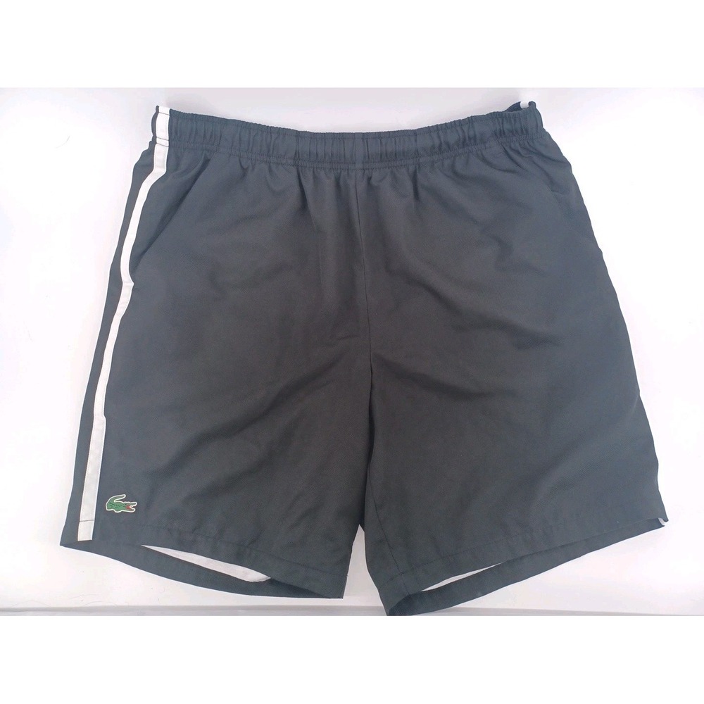 Lacoste Sport Mens XL Black White Stripe Shorts Drawstring